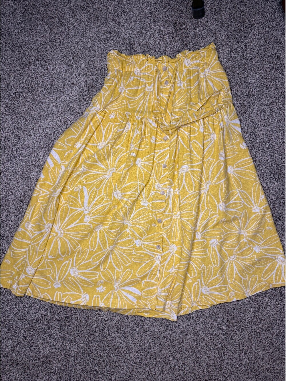 Universal Thread Yellow Floral Button-Front Skirt with Pockets Size Small